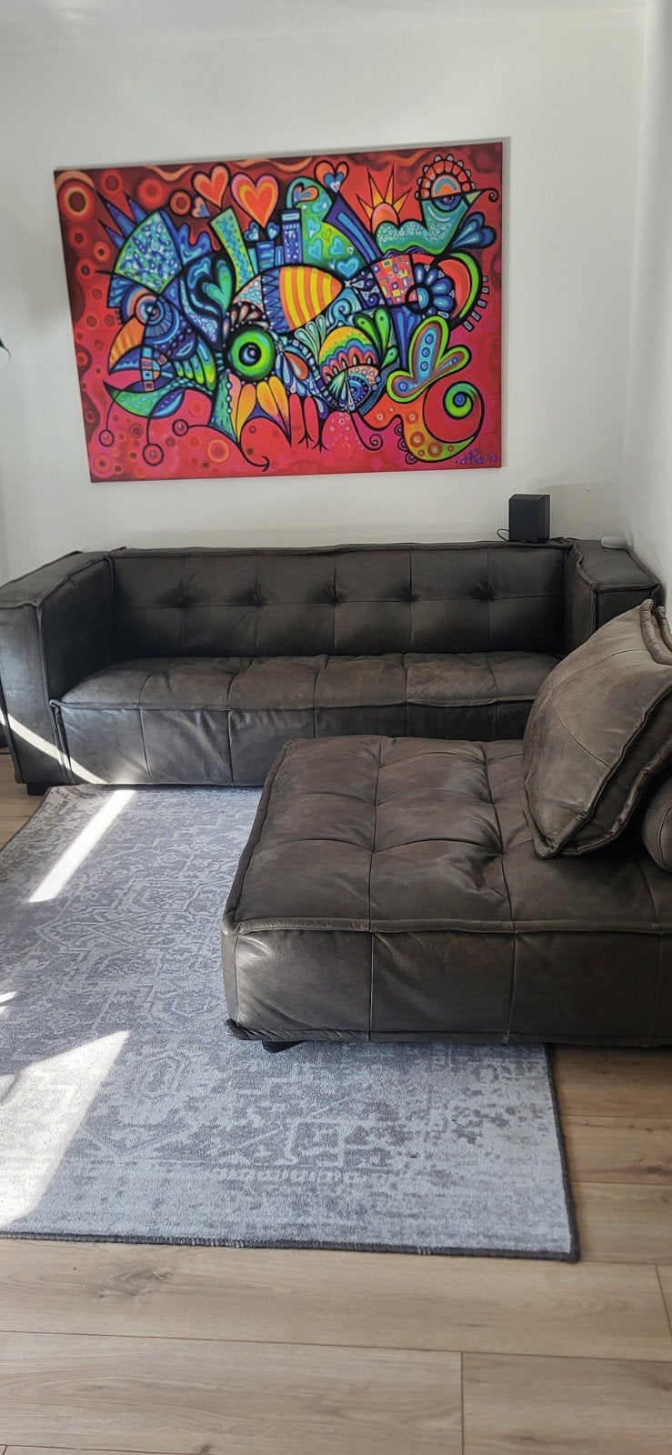 Leren hoekbank met hocker van Loods 5 -!, Ophalen, Gebruikt, Minder dan 75 cm, Hoekbank