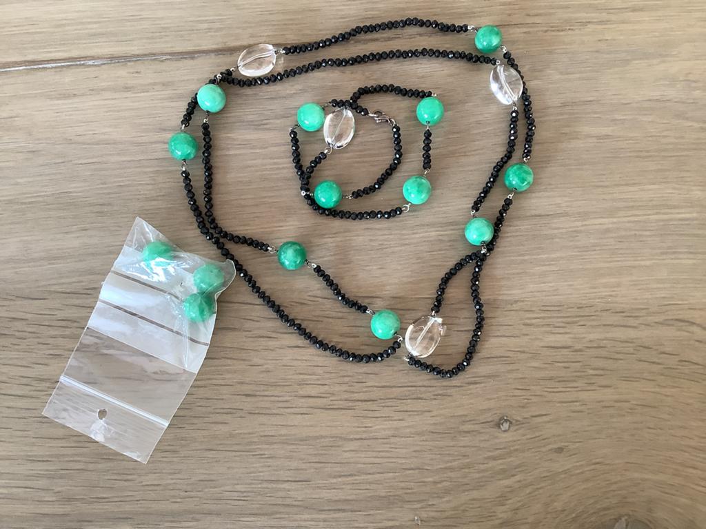 Groene jade ketting met armband, Ophalen of Verzenden, Groen, Steen of Mineraal