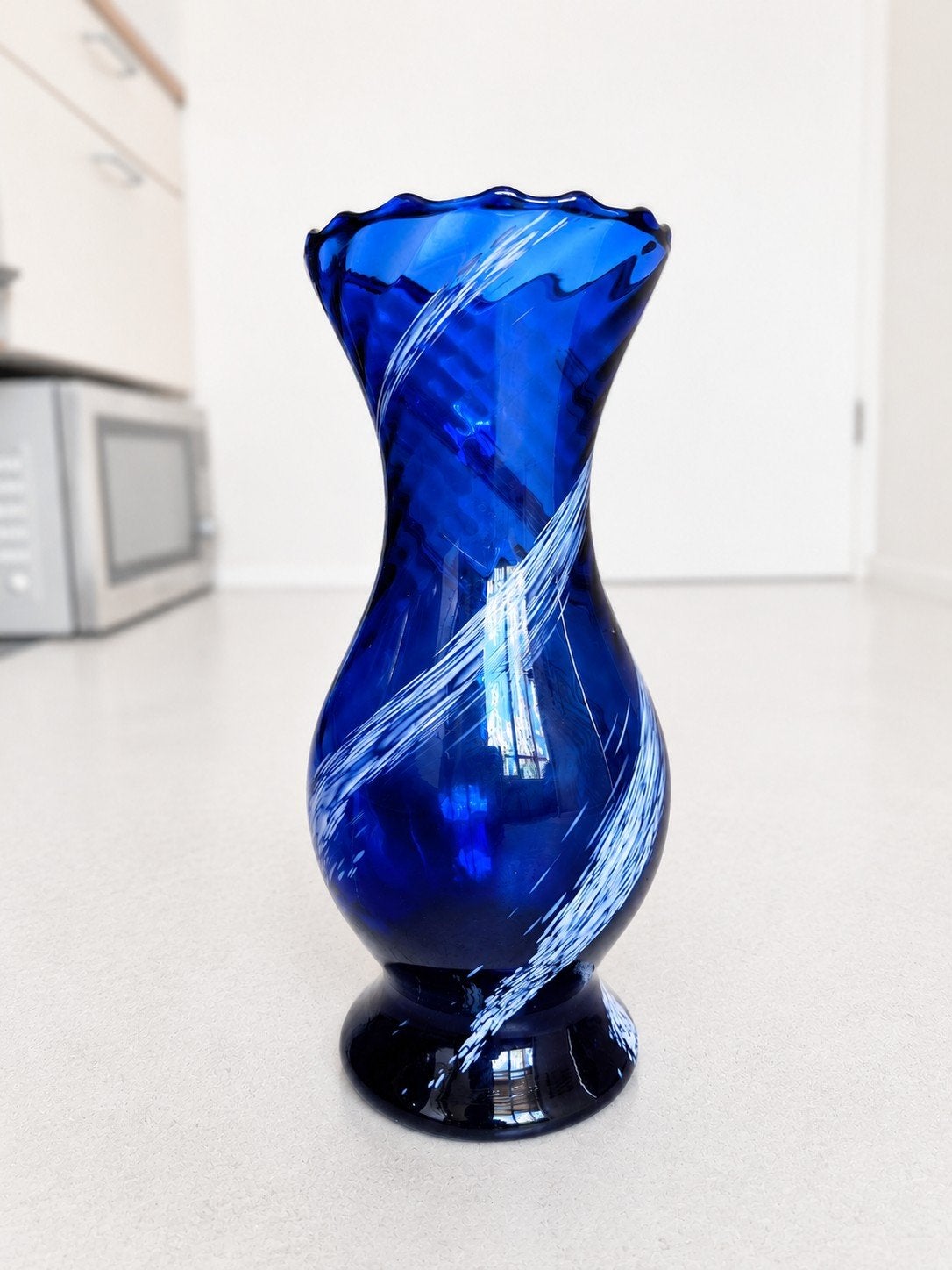 Murano Stijl Kobaltblauwe Vaas - Handgeblazen Machiato, Ophalen of Verzenden