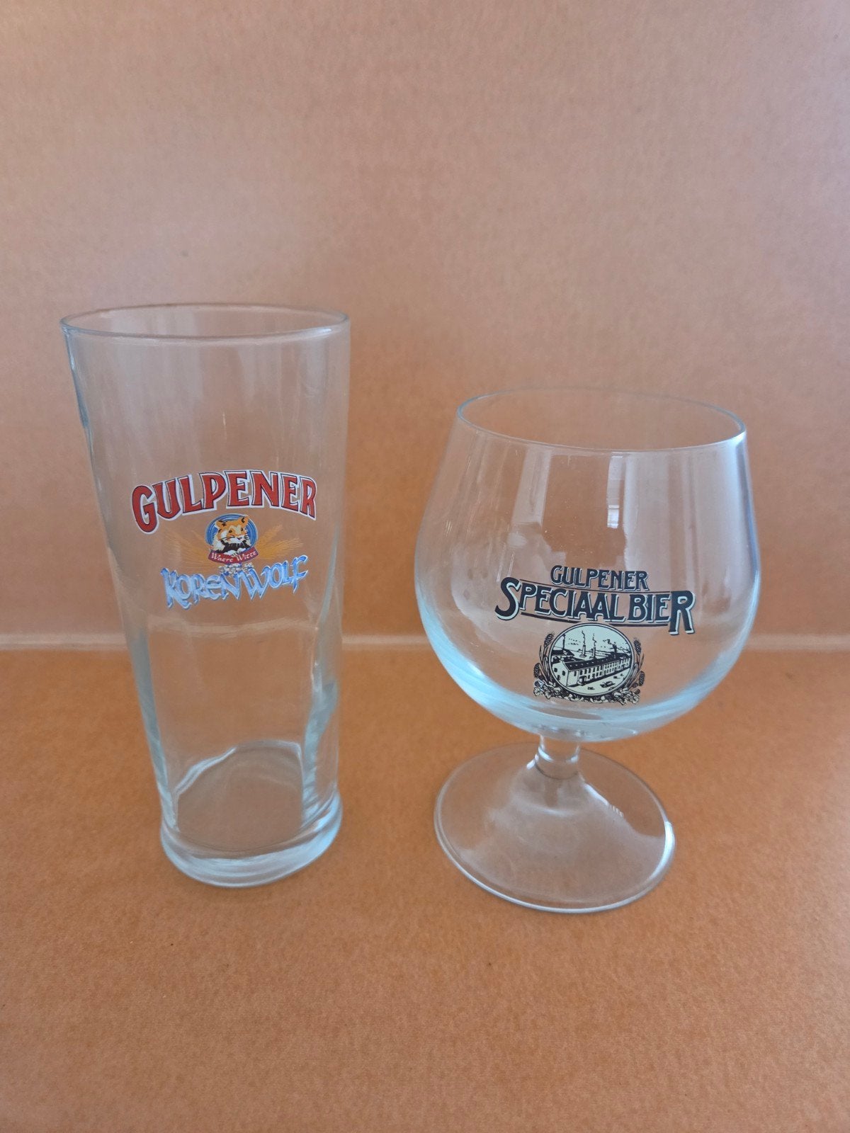 Gulpener Bierglazen Set: Speciaal Bier & Korenwolf, Ophalen of Verzenden, Gebruikt, Bierglas
