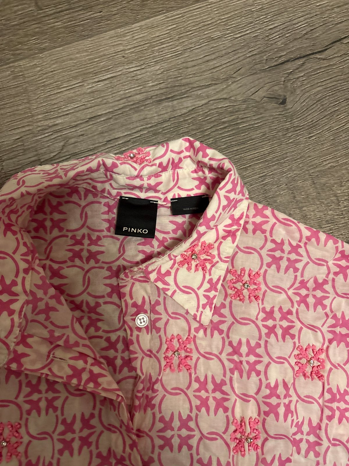 PINKO blouse maat 40 - Roze met patroon, Ophalen of Verzenden, Gedragen, Maat 38/40 (M), Roze