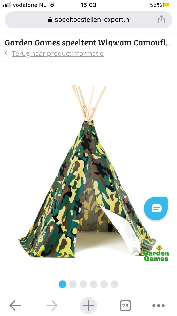 Garden Games Speeltent Wigwam Camouflage (doek), Ophalen of Verzenden, Nieuw