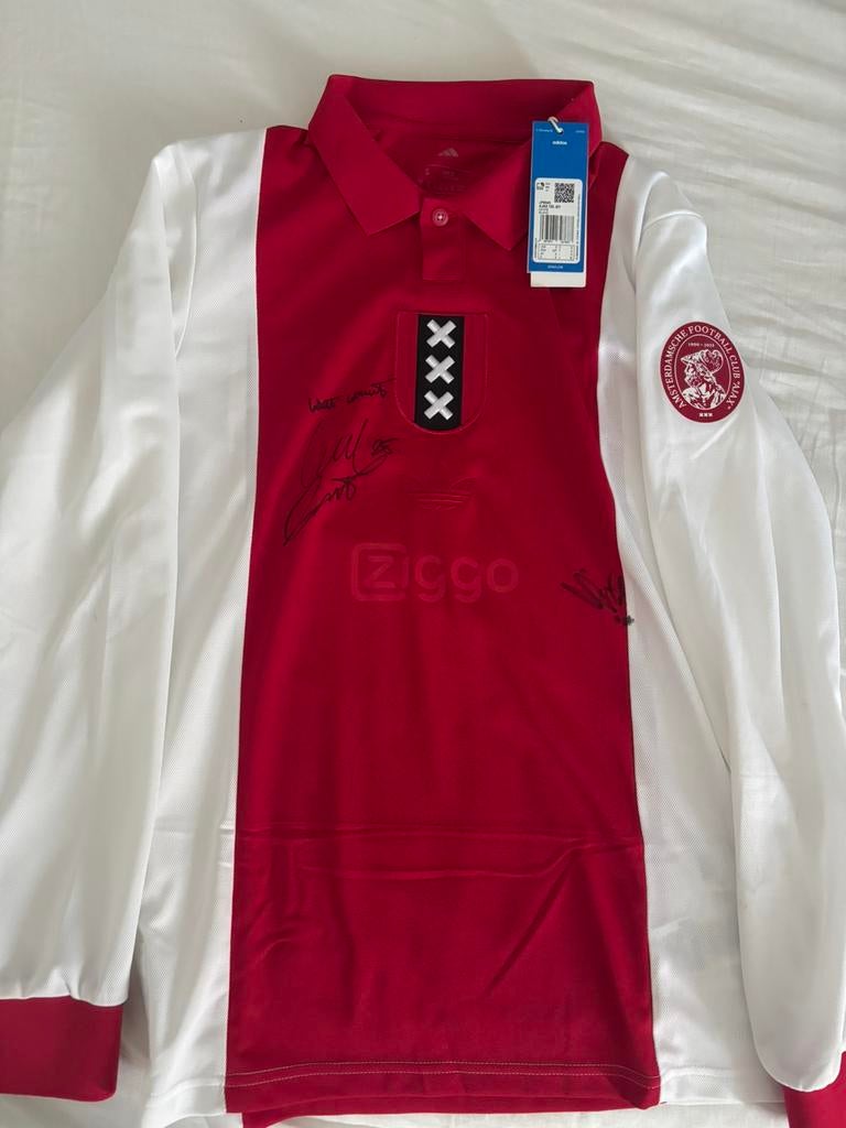 Ajax jubileumshirt gesigneerd door Weghorst en Sutalo, Sport en Fitness, Voetbal, Maat XL, Ophalen of Verzenden, Zo goed als nieuw