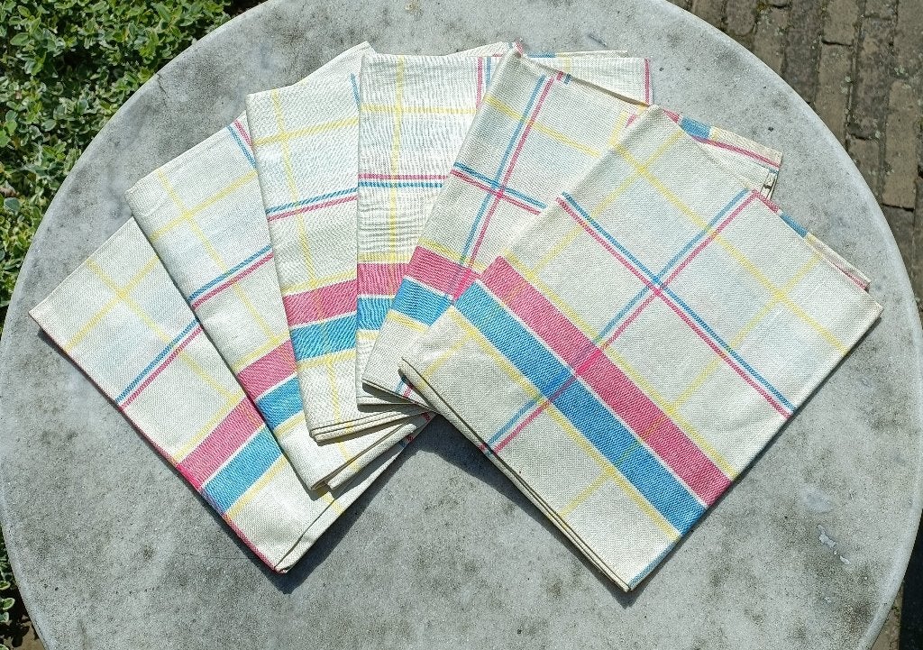 NIEUWE!! Vlaslinnen keukenhanddoek roze blauw 70x75 cm (KD3), Linnen, Overige kleuren, Nieuw, Theedoek of Handdoek