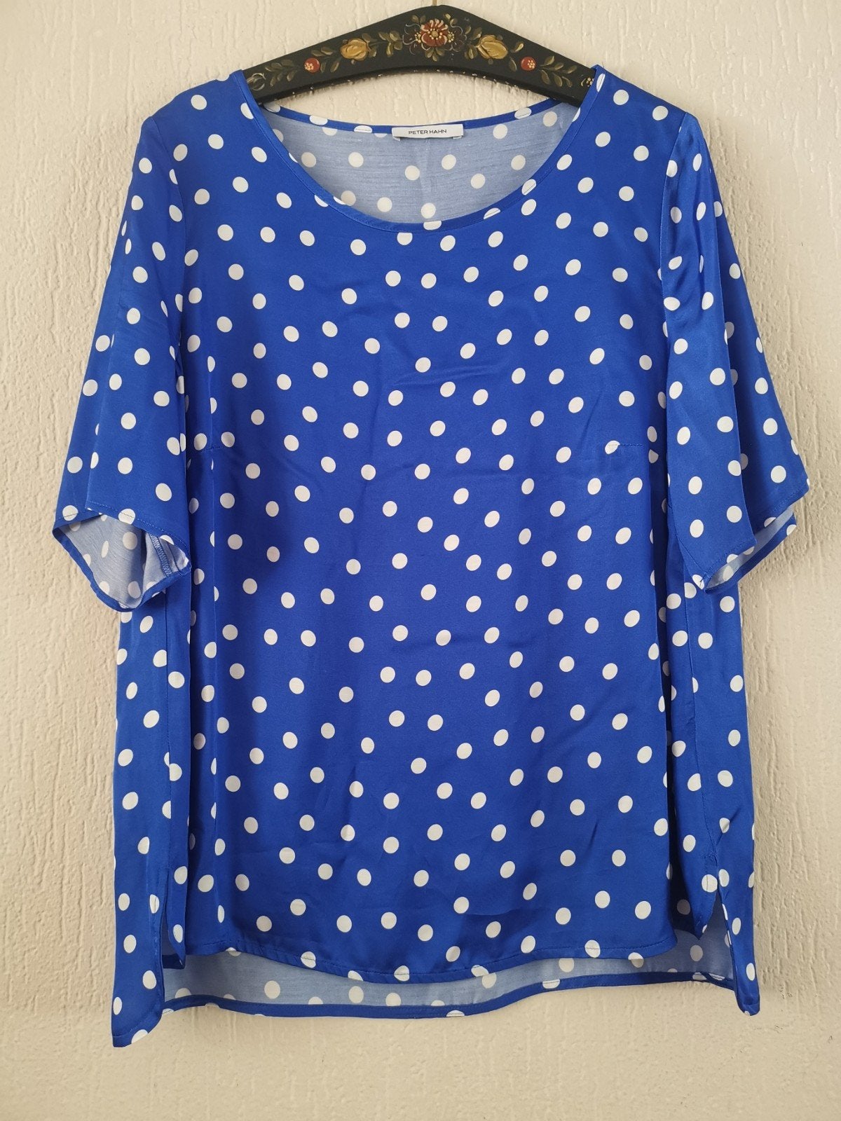 Peter Hahn blauwe blouse met witte stippen, maat 42/44 (L), Maat 42/44 (L), Nieuw, Korte mouw, Peter Hahn