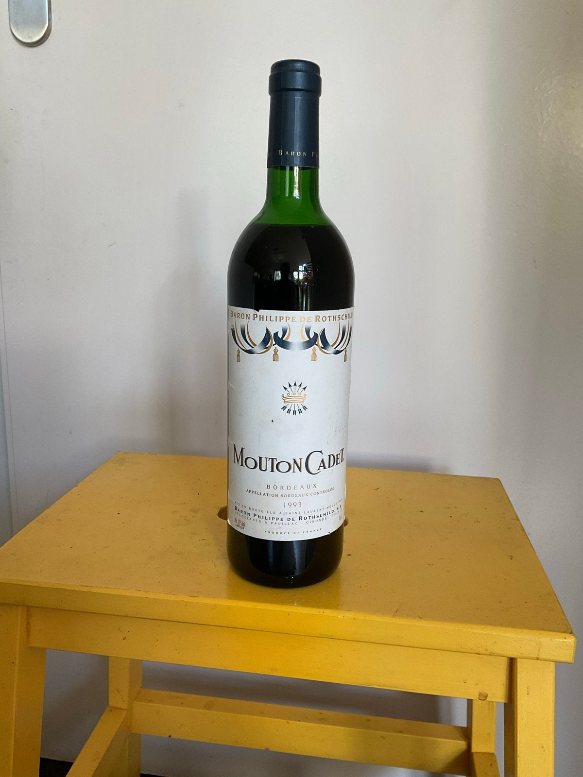 Mouton Cadet Bordeaux Rode Wijn 1993 - Baron Philippe de Rot, Frankrijk, Ophalen of Verzenden, Zo goed als nieuw, Rode wijn