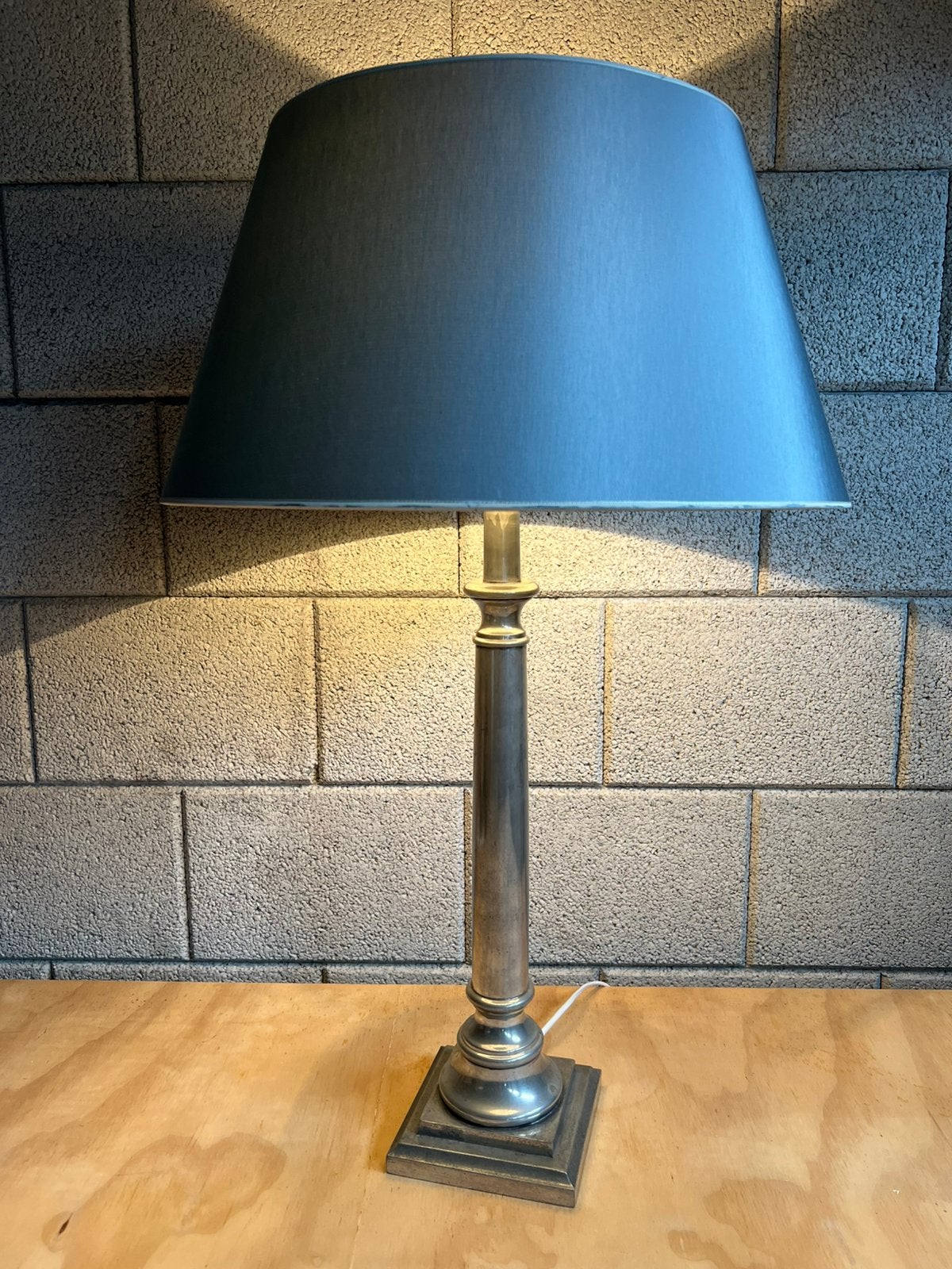Grote Tinnen (95%) Lampvoet Lamp lichtblauwe Kap Tafellamp, Huis en Inrichting, Overige materialen, Gebruikt, E27 (groot), Met schakelaar