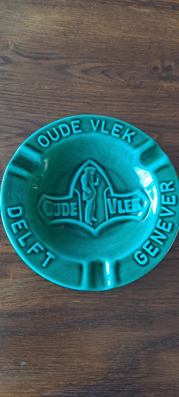 Vintage Oude Vlek Genever Delft Asbak - Groen Keramiek, Ophalen of Verzenden