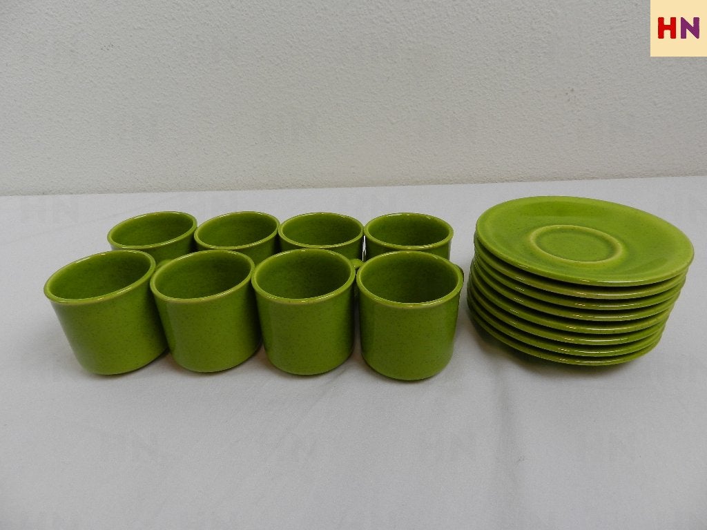 Vintage Appelgroen Keramiek Servies (8 Kop & Schotels), Geen idee, Keramiek, Vintage, Ophalen of Verzenden