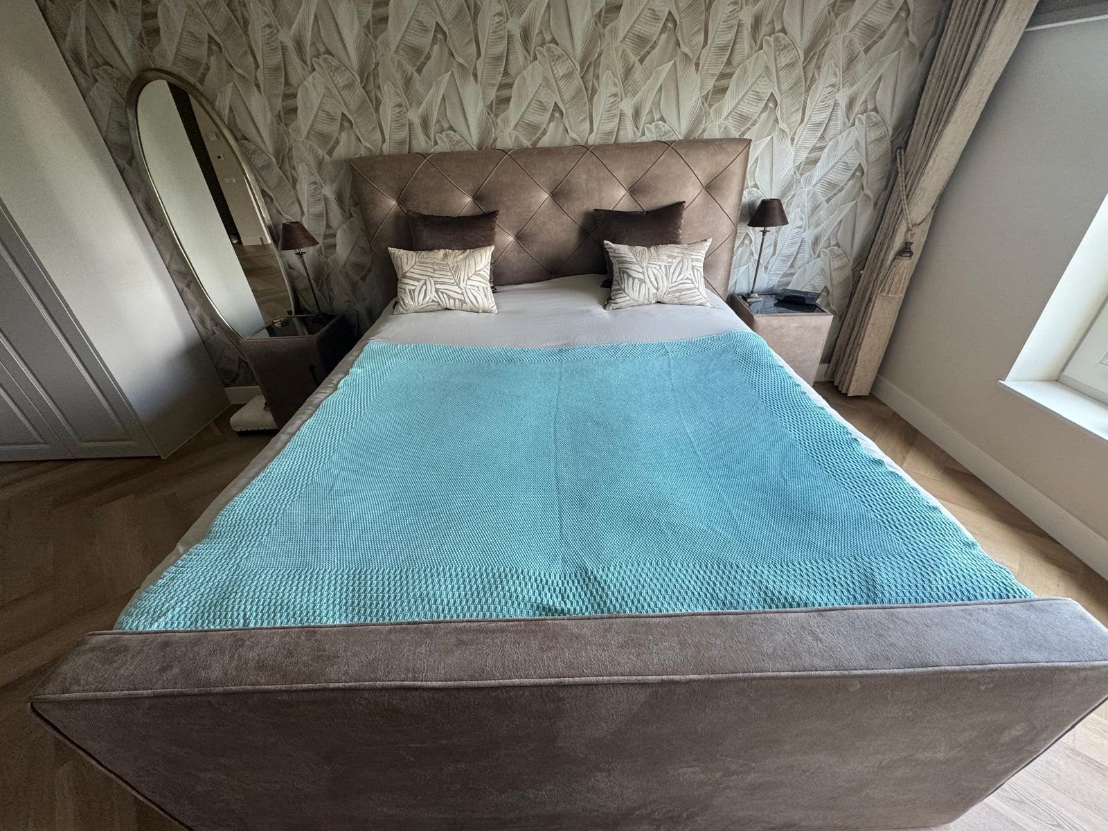 Mooi zgan eenpersoons mintgroen sprei, Ophalen of Verzenden, Zo goed als nieuw, Katoen, Eenpersoons
