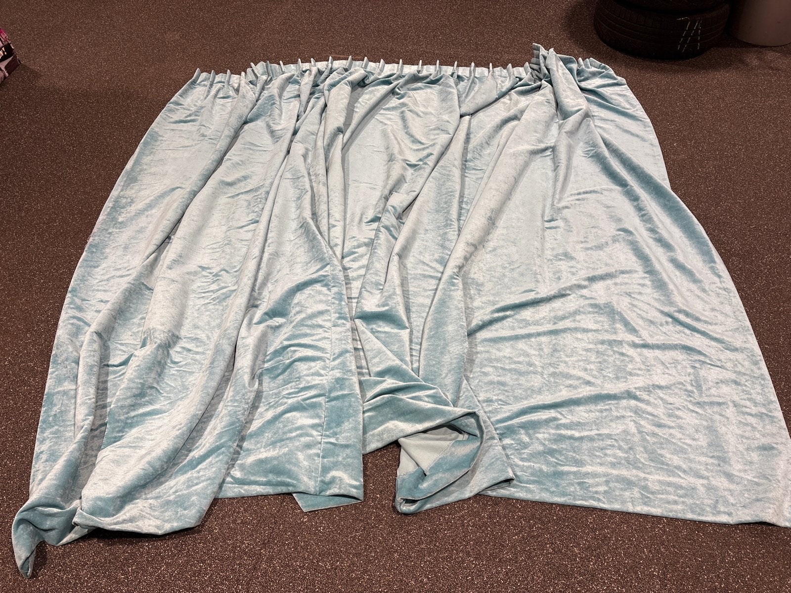 Turquoise velours gordijnen met enkele plooi (2.40x2.35m), Plooiafwerking, Blauw, Fluweel, Ophalen of Verzenden