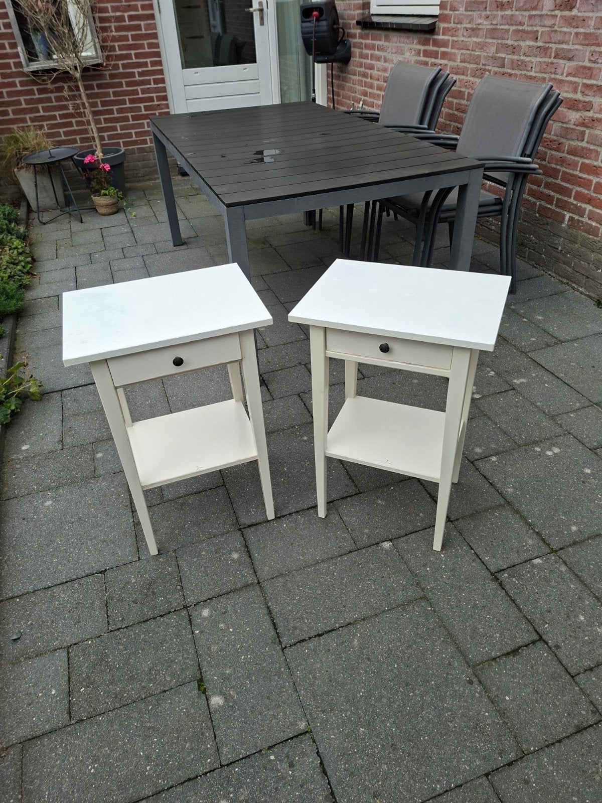 Set van 2 witte nachtkastjes met lade en plank, Ophalen, Gebruikt, Minder dan 45 cm, 70 cm of meer