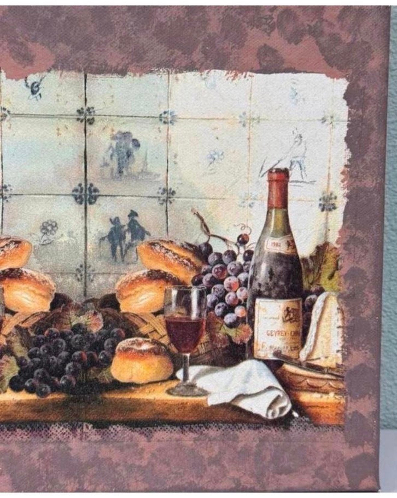 Klassiek Schilderij canvas Delfts blauwe tegels brood wijn, Ophalen of Verzenden