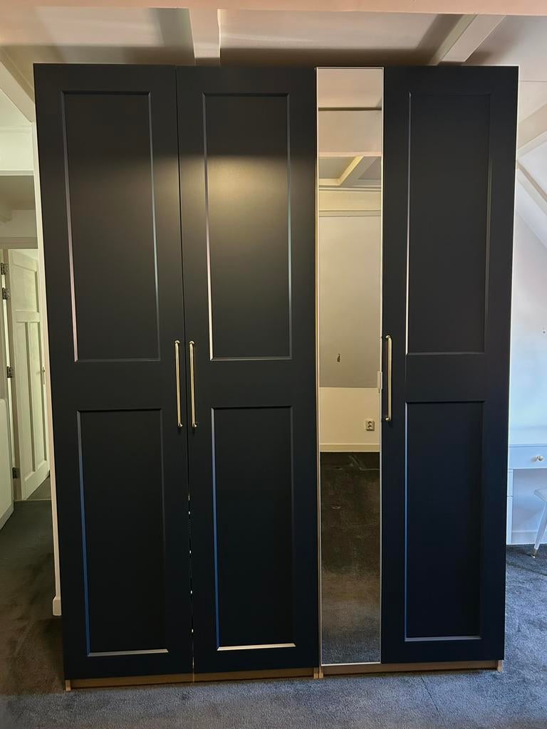 IKEA PAX GRIMO kastdeuren donkerblauw incl. spiegeldeur, Huis en Inrichting, Kasten | Kledingkasten, Zo goed als nieuw, 200 cm of meer