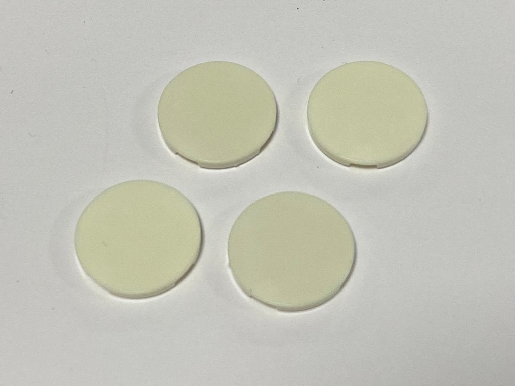 Partij 4x nieuwe 3x3 ronde glow in the dark Lego tegels