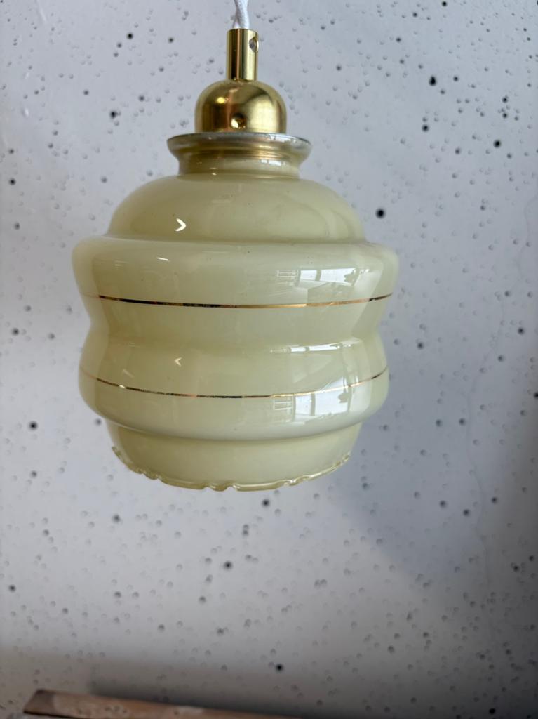 Vintage licht gele glazen lamp kapje, Ophalen of Verzenden, Zo goed als nieuw