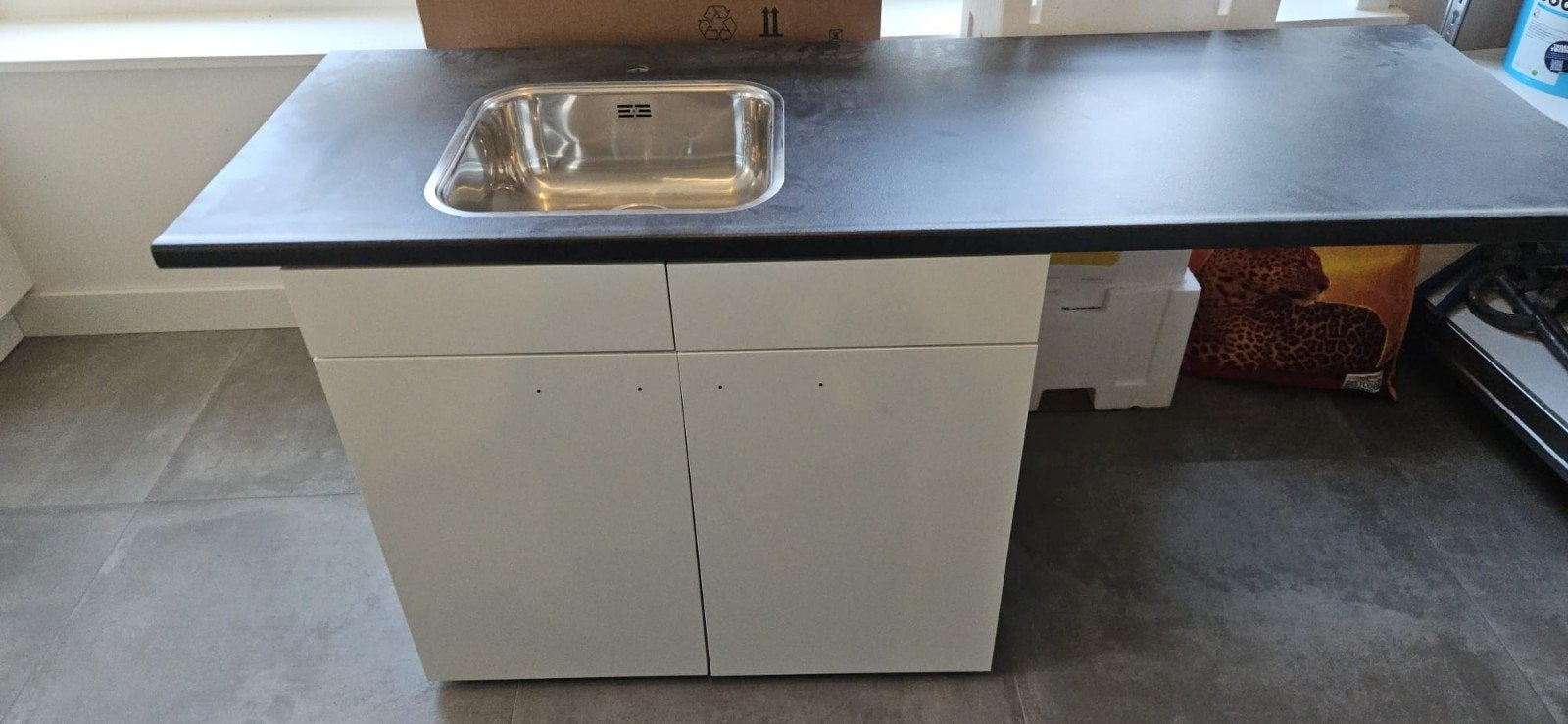 Bruynzeel keukenblok 90x60 met aanrechtblad en spoelbak, Huis en Inrichting, Ophalen, Wit, 50 tot 100 cm, Zo goed als nieuw