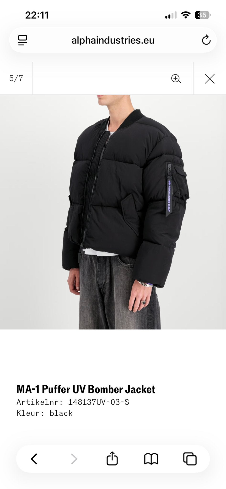 Alpha Industries MA-1 Puffer UV Bomber Jacket Zwart, Ophalen of Verzenden, Nieuw, Maat 48/50 (M), Zwart