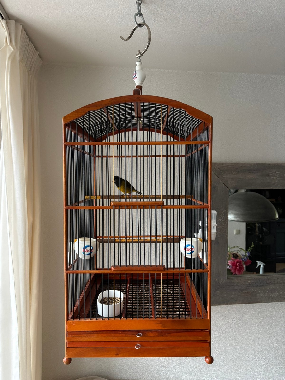 Houten vogelkooi met zwartkopsijs man, Ophalen, Zo goed als nieuw, Hout, Vogelkooi