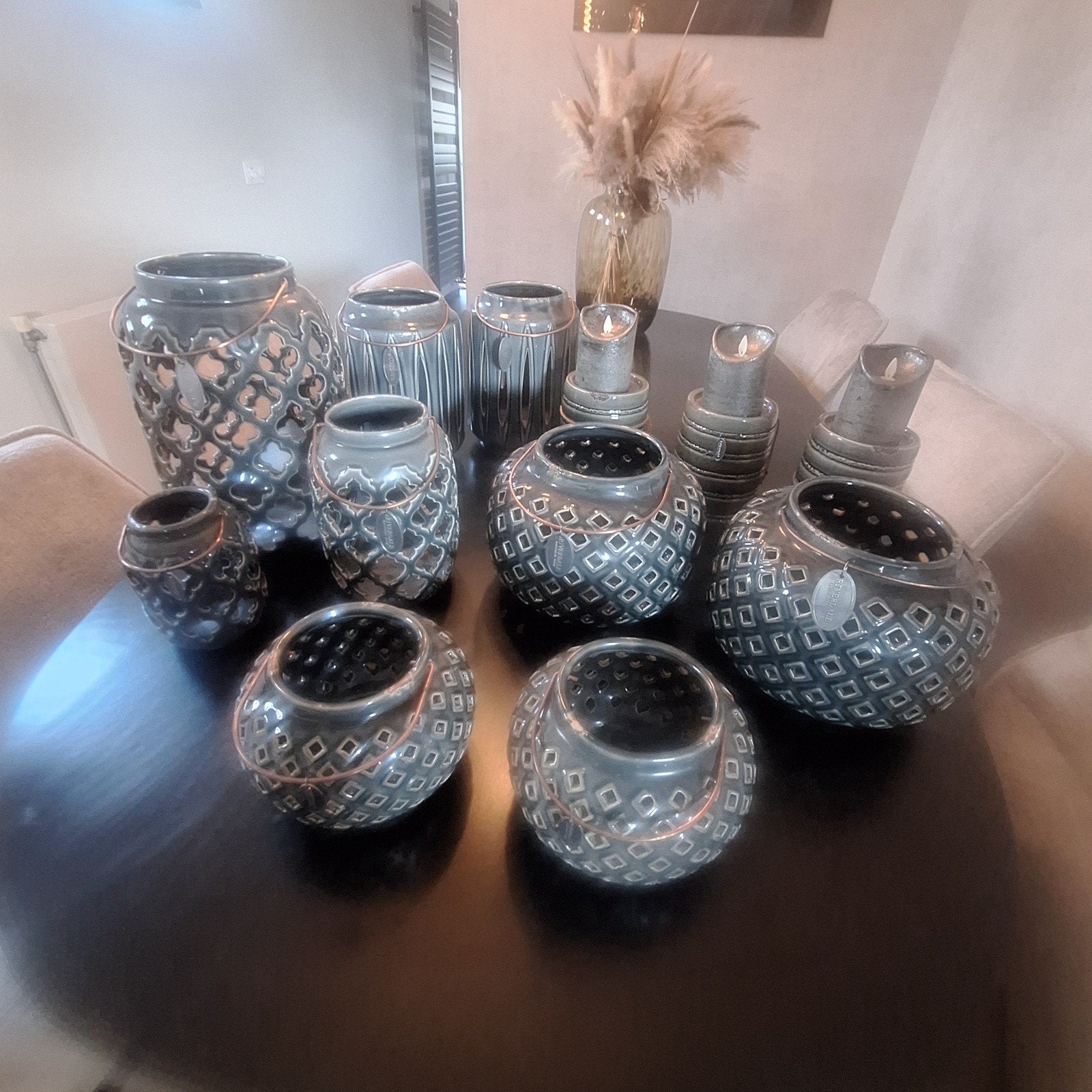 Prachtige donkergrijze/antraciet riverdale decoratie set, Huis en Inrichting, Ophalen of Verzenden, Zo goed als nieuw, Grijs