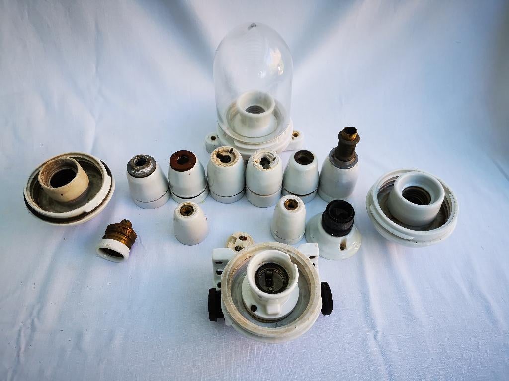 12 vintage Porseleinen E27 lamphouder fitting rozet art deco, Ophalen of Verzenden