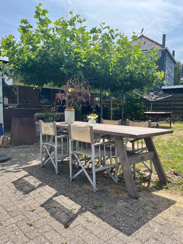 Eettafel teakhout soft grey, Huis en Inrichting, Tafels | Eettafels, Ophalen, Robuust, rustiek, landelijk, modern, Teakhout, 200 cm of meer