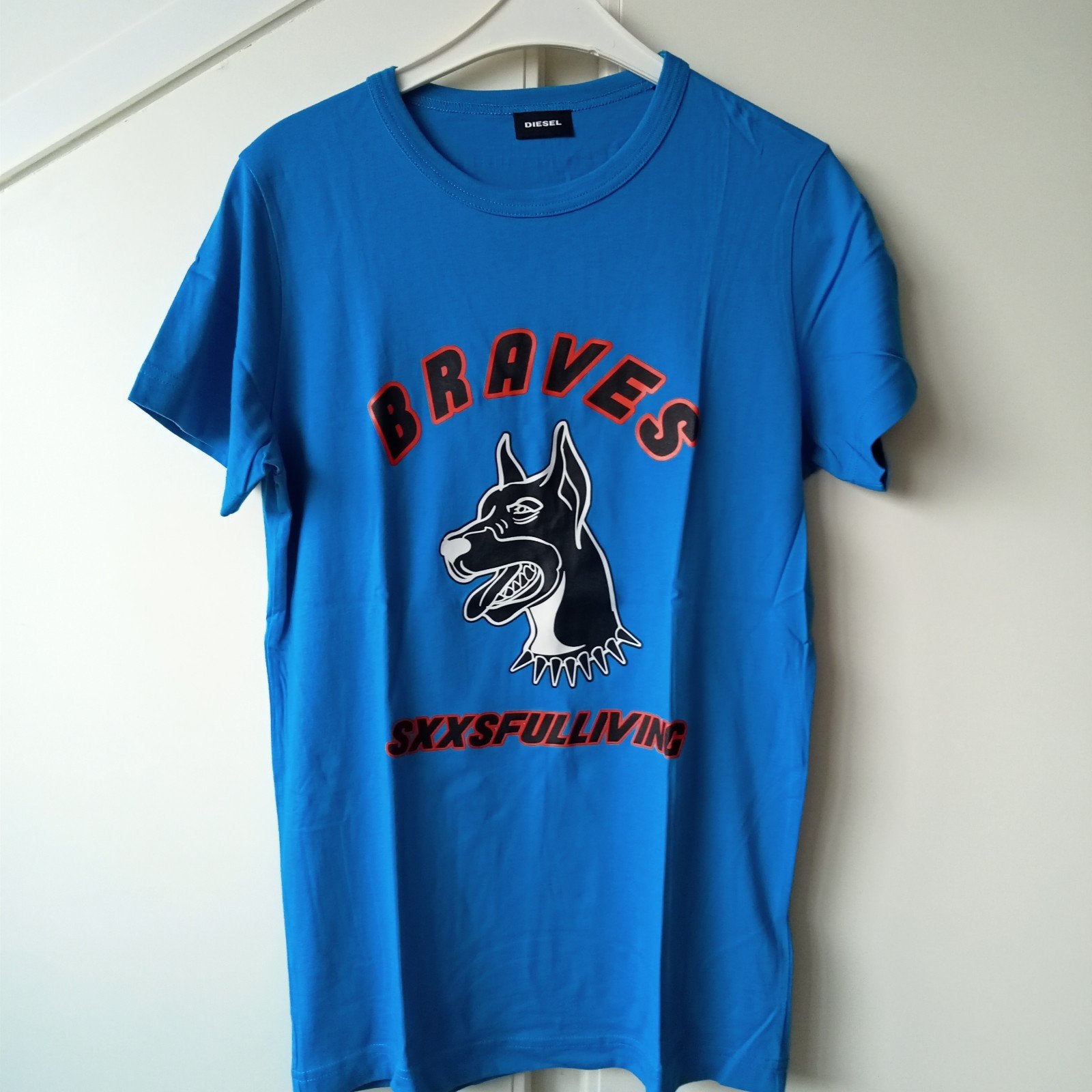 Diesel T-shirt Blauw met Hond Print - Maat S, Kleding | Heren, T-shirts, Diesel, Blauw, Ophalen of Verzenden, Zo goed als nieuw