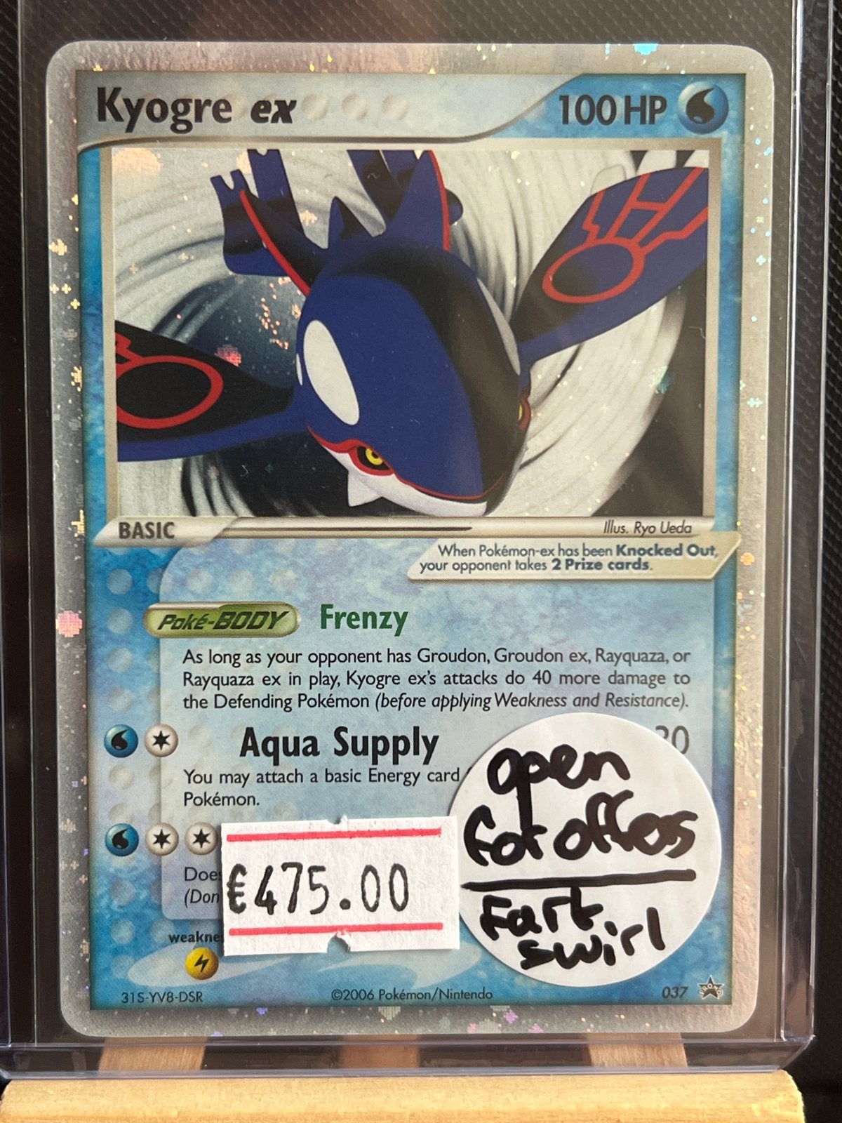 Kyogre ex Pokémon kaart - Holo Foil - Fat Swirl, Ophalen of Verzenden, Zo goed als nieuw, Losse kaart, Foil