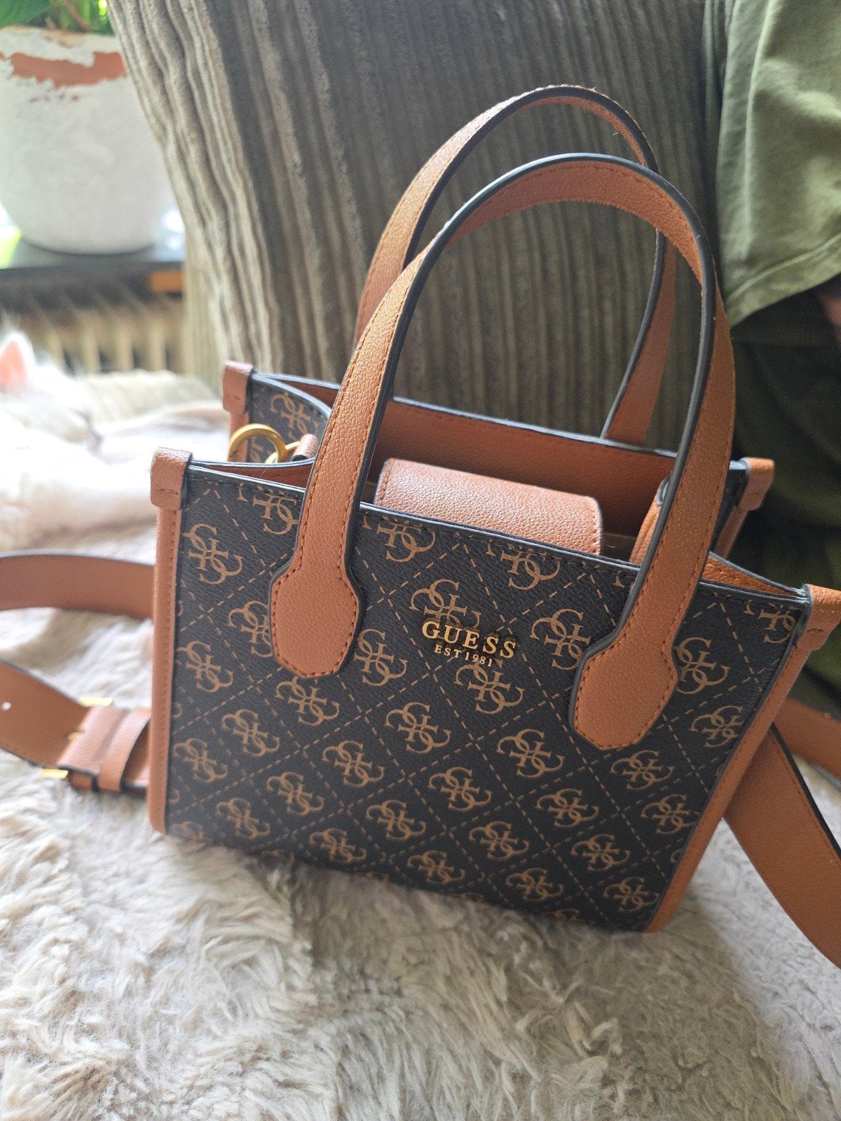 Guess Mini Handtas Bruin met Logo Patroon, Ophalen of Verzenden