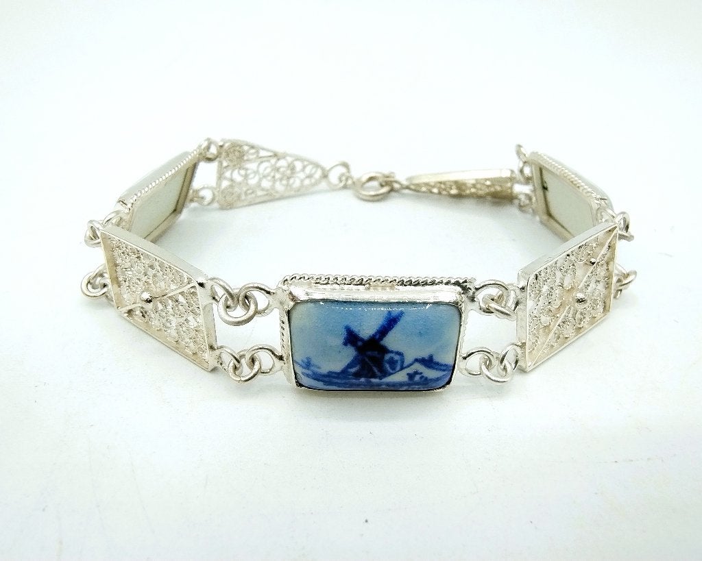 Zilveren armband, Delfts blauw, 835