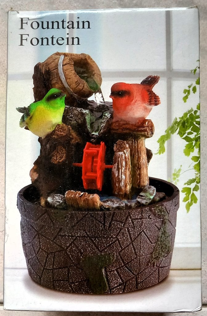 Fontein met 2 vogels bij draaiende waterrad, Ophalen, Nieuw, Kunststof