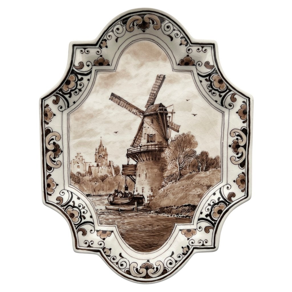 Wandbord molen (Sepia) – De Porceleyne Fles (1976, Ophalen of Verzenden