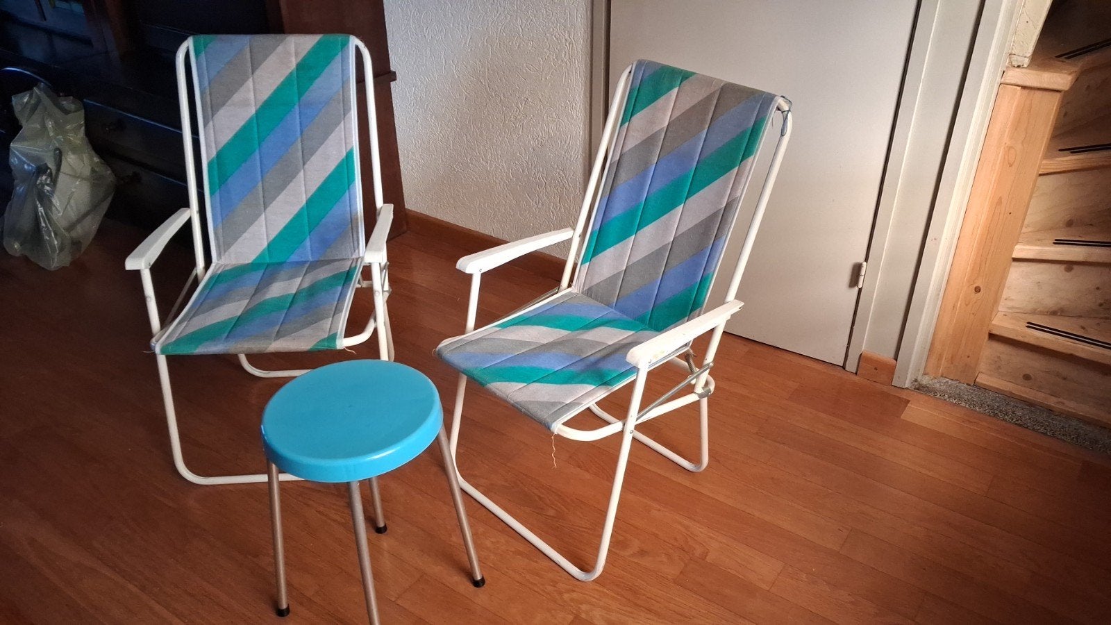 2 vintage campingstoelen / klapstoelen, Ophalen, Gebruikt, Metaal, Inklapbaar