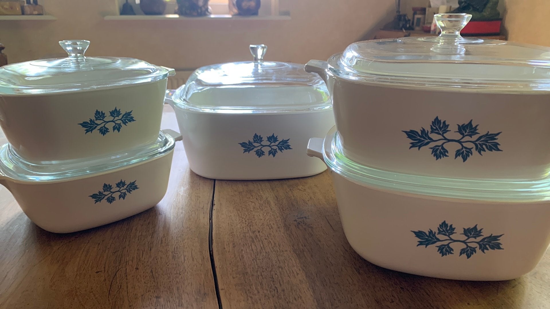 Pyroflam schalenset met blauw decor, Ophalen, Aardewerk, Overige stijlen, Bord(en)