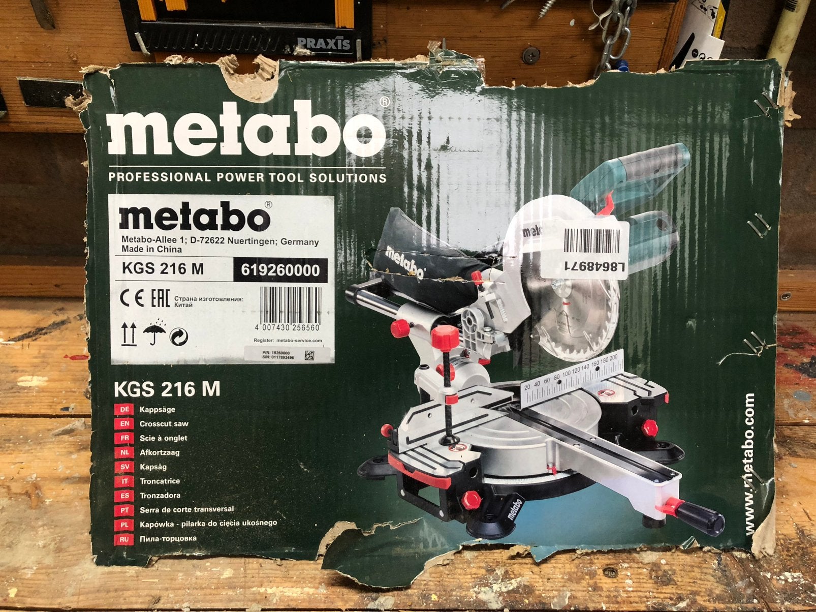 Afkortzaag Metabo KGS 216 M zonder onderstel, Doe-het-zelf en Verbouw, Gereedschap | Zaagmachines, Ophalen, Gebruikt, Afkortzaag
