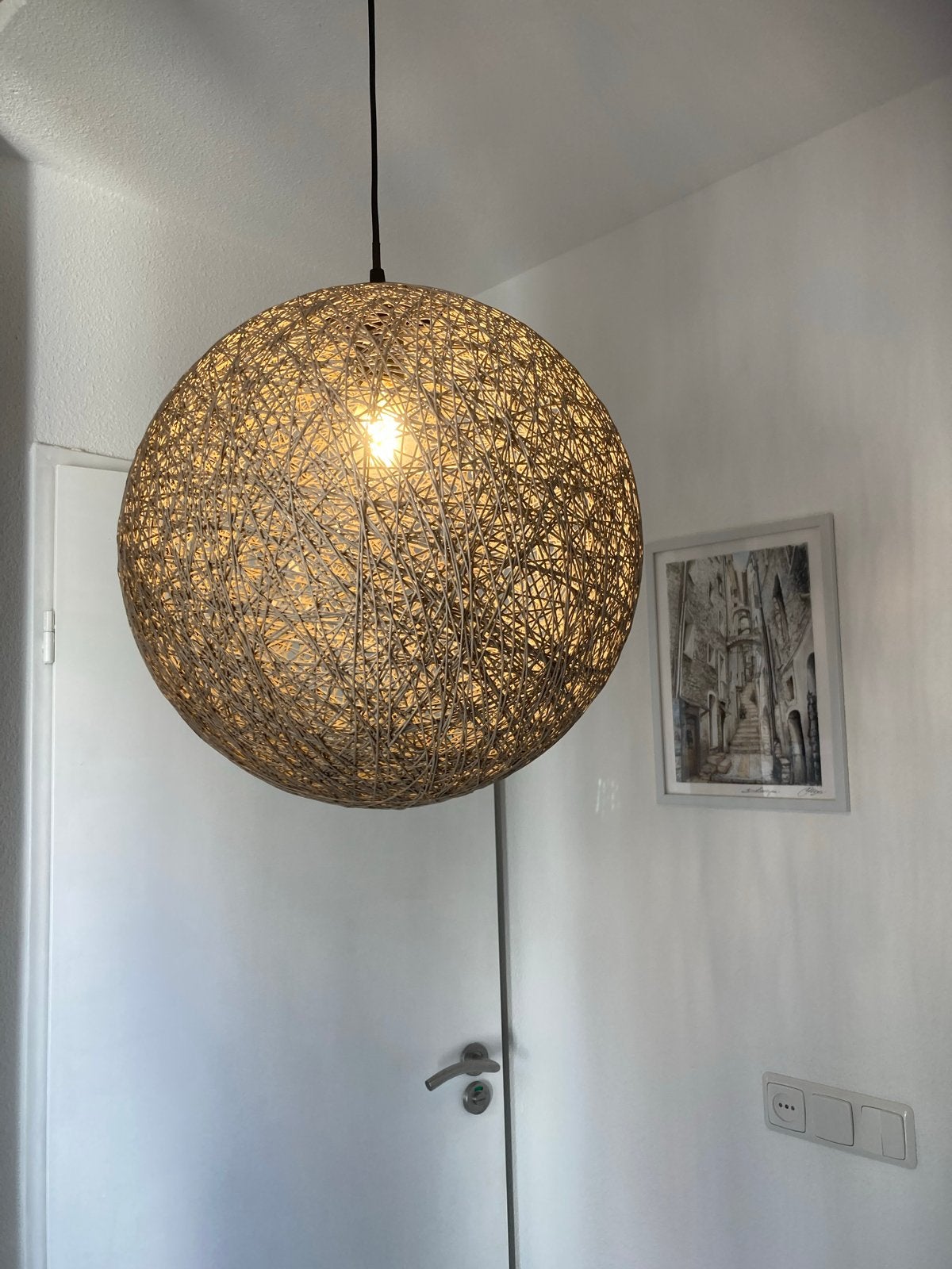 Hanglamp grijs Xenos, Ophalen, Zo goed als nieuw, Textiel, E27 (groot)