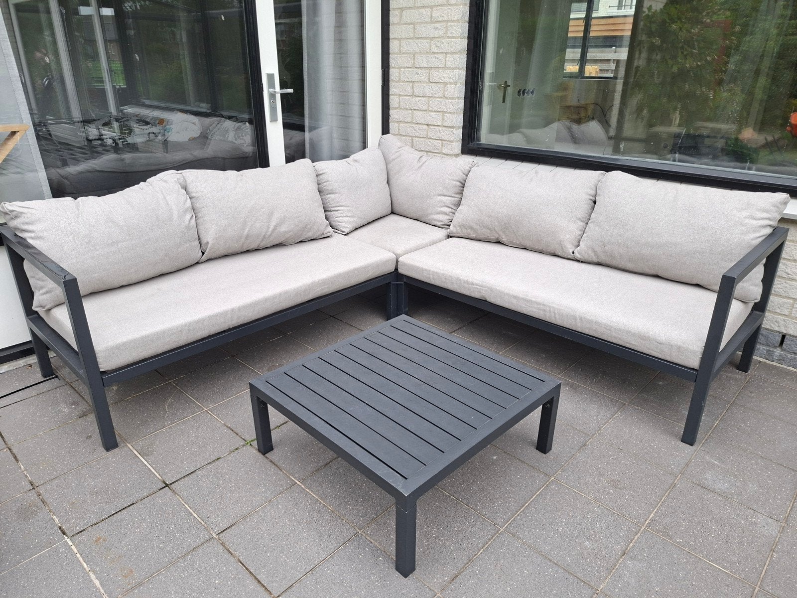 Loungeset aluminium grijze kussens, Gebruikt, Aluminium, Ophalen of Verzenden, Bank
