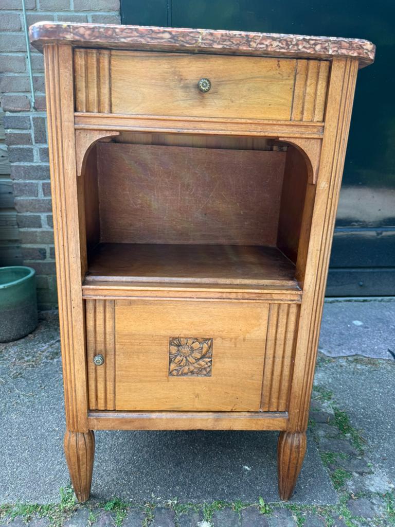 Oud frans nachtkastje met marmeren blad, Ophalen, Zo goed als nieuw, Minder dan 45 cm, 70 cm of meer