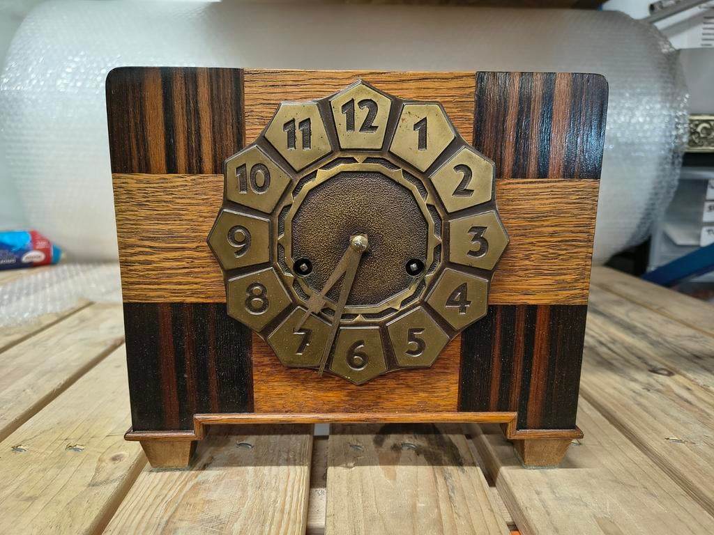 Vintage Art deco pendule rozenhout met eikenhout 1920, Antiek en Kunst, Antiek | Klokken, Ophalen