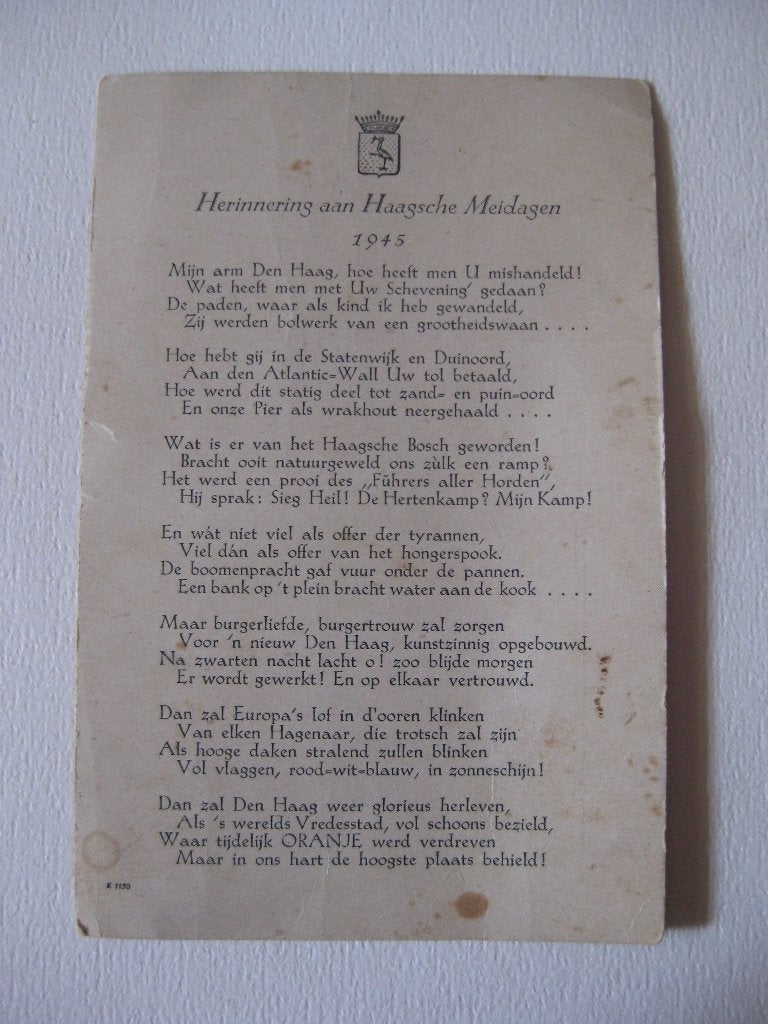 Ansichtkaart Herinnering aan Haagsche Meidagen 1945, Ophalen, Overige soorten, Nederland, Overige typen