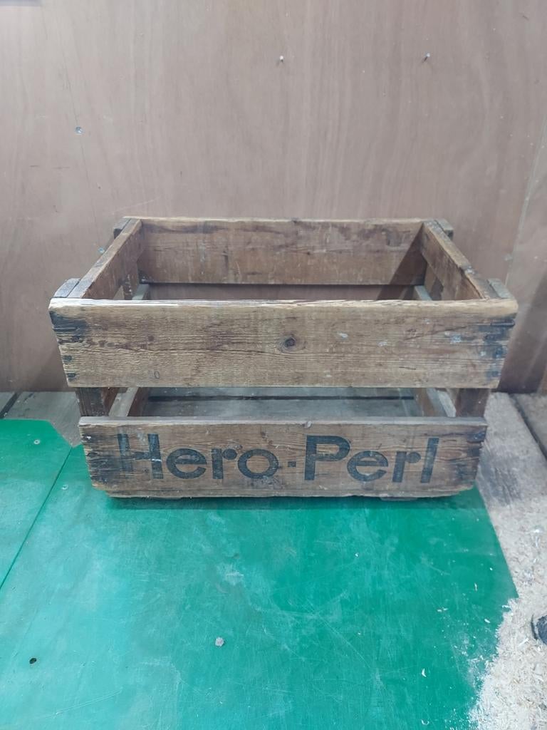 Oude reclame krat houten krat hero -perl, Antiek en Kunst, Curiosa en Brocante, Ophalen