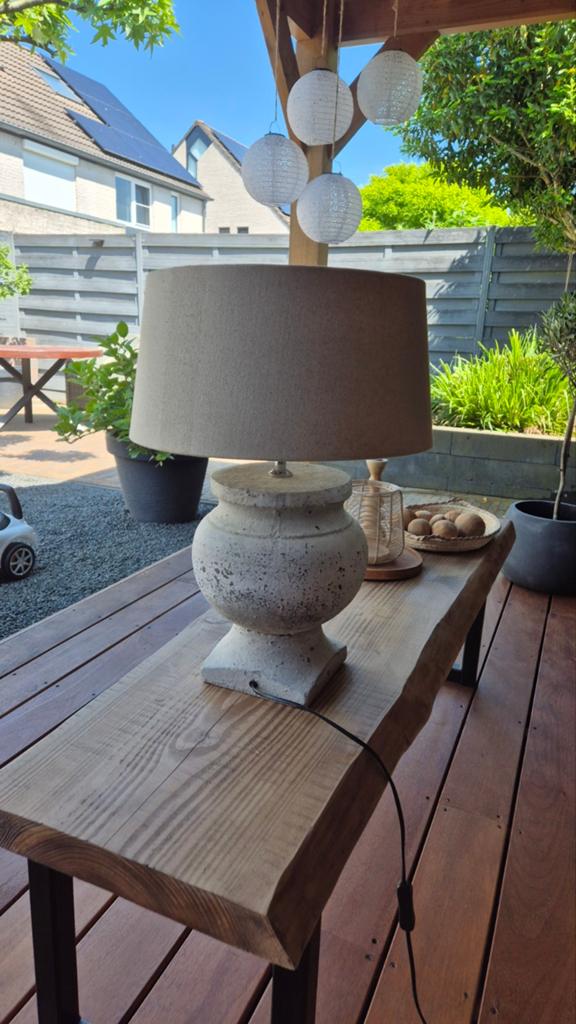 Stenenkruiken lamp met kap, Huis en Inrichting, Lampen | Lampenkappen, Ophalen, Beige, Rond, Zo goed als nieuw