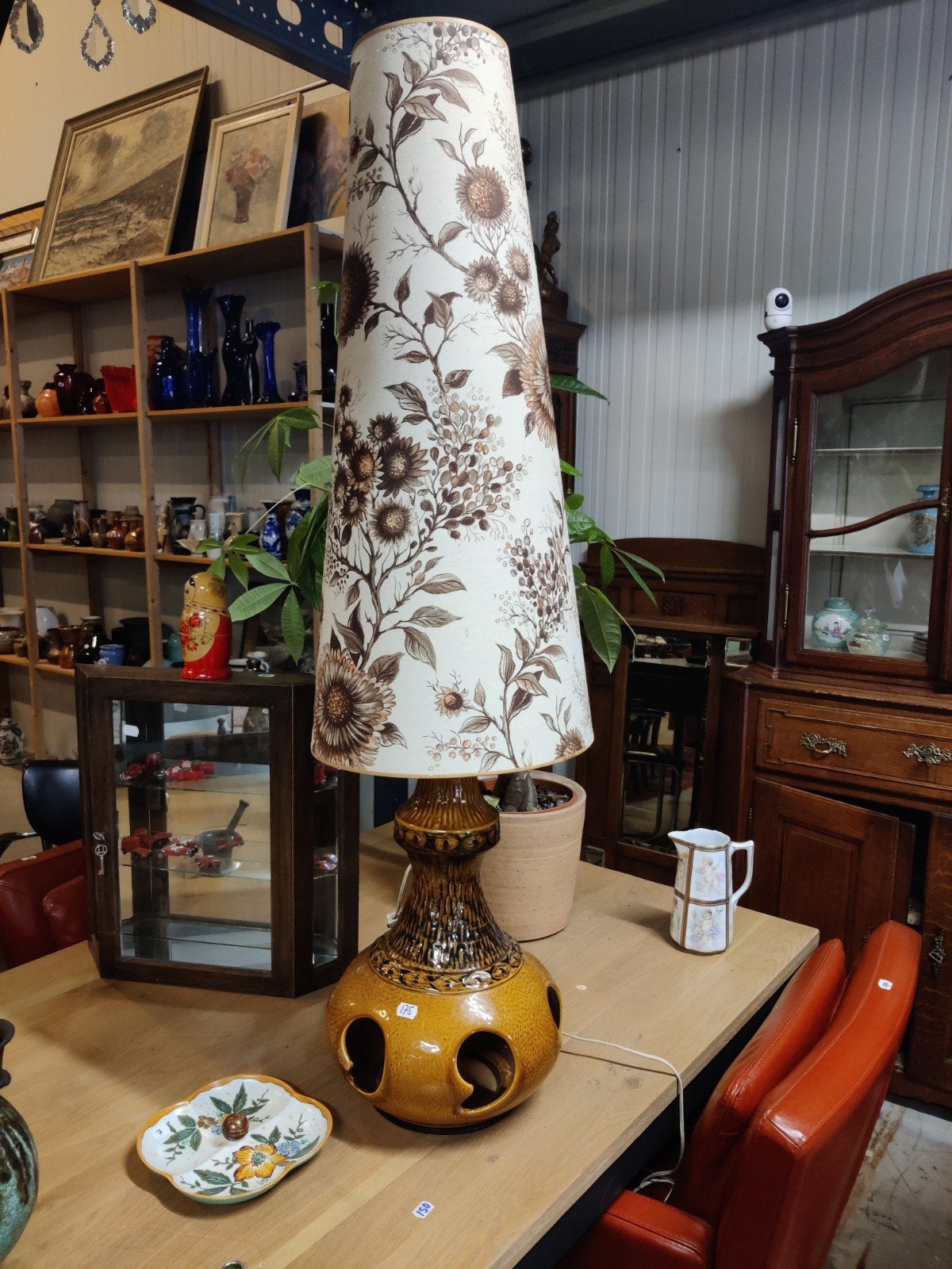 Vintage vloerlamp met bloemenprint kap, Ophalen, Overige materialen, Gebruikt, 100 tot 150 cm