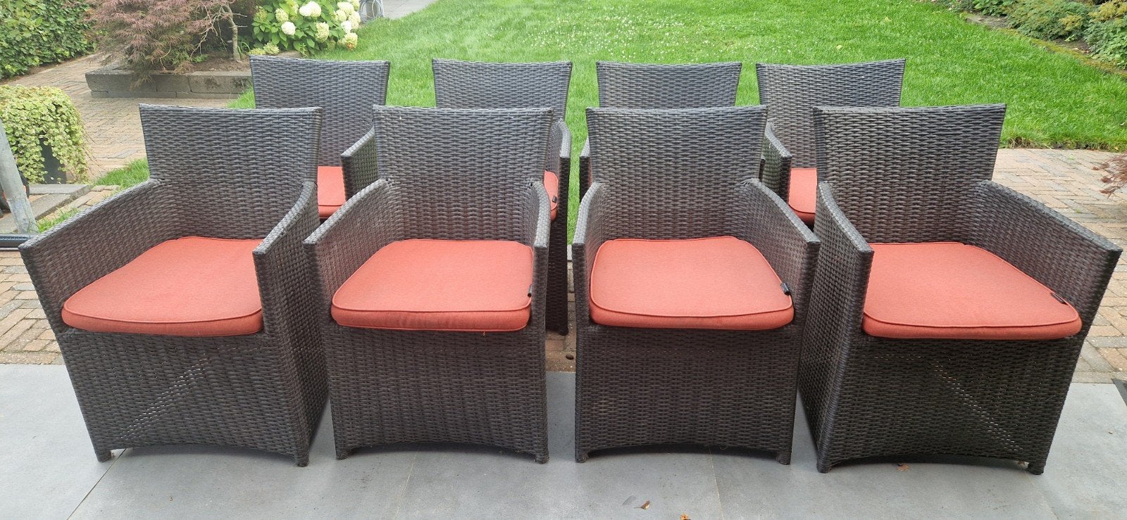 8 grijze tuinstoelen, Tuin en Terras, Tuinsets en Loungesets, Ophalen, Gebruikt, 8 zitplaatsen, Stoel
