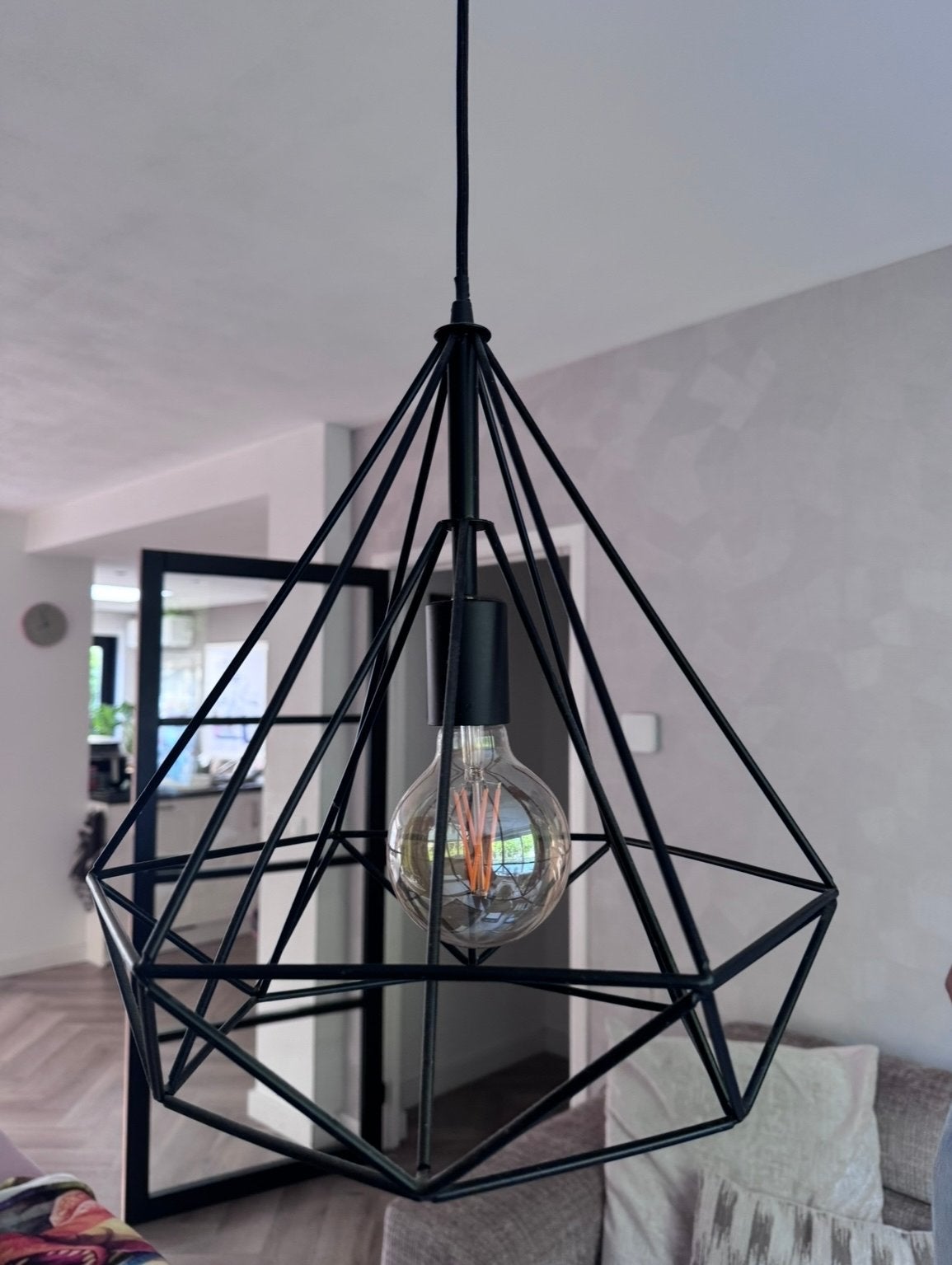 Zwarte draadlamp met E27 fitting - Industrieel design, Huis en Inrichting, Ophalen, Zo goed als nieuw, Metaal, E27 (groot)