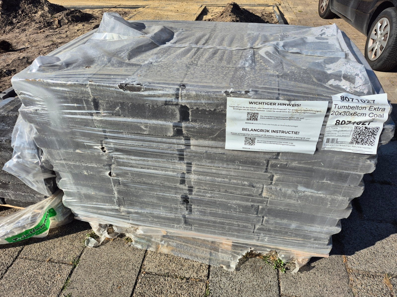 Nieuw! Tumbelton coal 30x20x6 tegels Antraciet 11.52m², Ophalen, Nieuw, Beton, Terrastegels