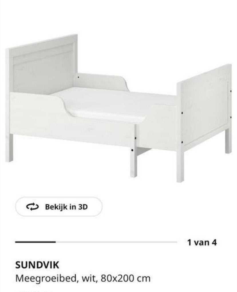 IKEA SUNDVIK meegroeibed wit, 80x200 cm, Ophalen, Gebruikt, 70 tot 85 cm, Lattenbodem