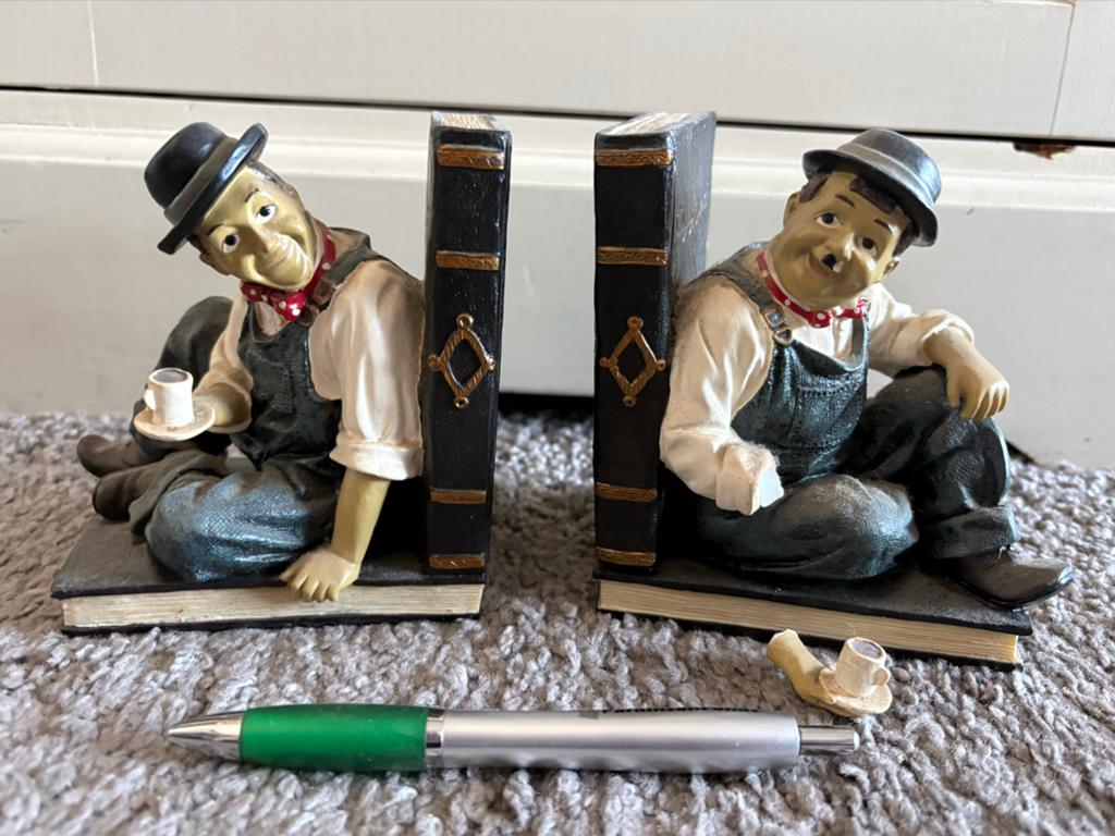 Vintage Laurel & Hardy boekensteunen - met kleine beschadigi, Huis en Inrichting, Ophalen, Vintage, Gebruikt, Meerkleurig