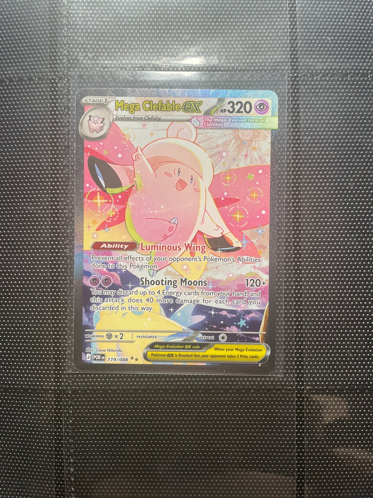 Mega Clefable EX Pokémon Kaart - Zeldzaam en Glanzend, Ophalen, Zo goed als nieuw, Losse kaart, Foil