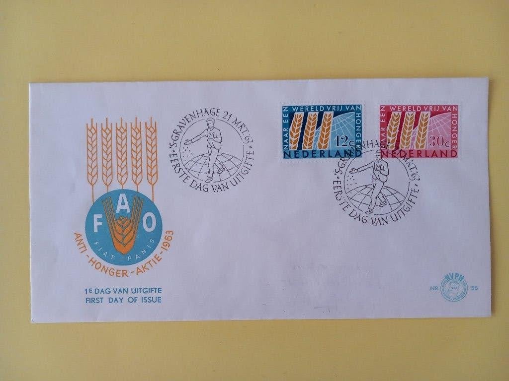 1963 Anti hongerjaar FDC E55 met open klep e2, Verzenden, Onbeschreven, Nederland
